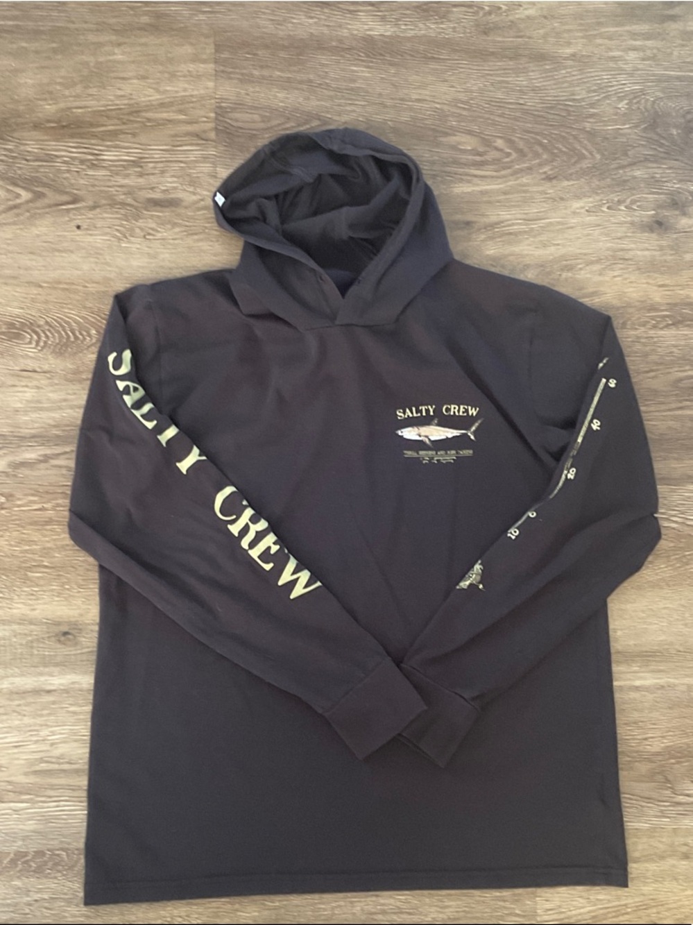 Salty Crew Black Hooded Long Sleeve Tee with Yellow Logo